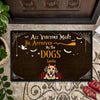 Customized dog lovers doormat with Halloween theme and text for indoor or outdoor entryway use