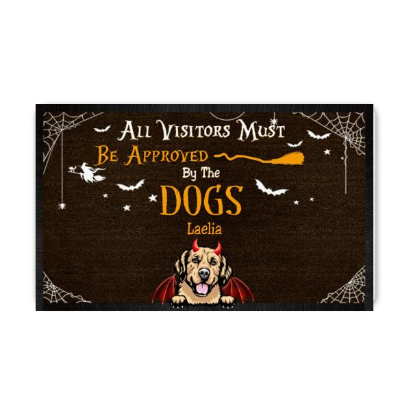Customized dog lovers doormat with Halloween theme and text for indoor or outdoor entryway use