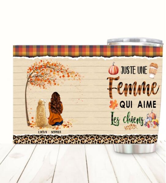 Juste Une Femme Qui Aime Les Chiens customized stainless steel tumbler for autumn and dog lovers