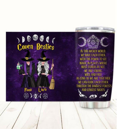 Besties in this wicked world customized stainless steel tumbler for Halloween lovers and friends