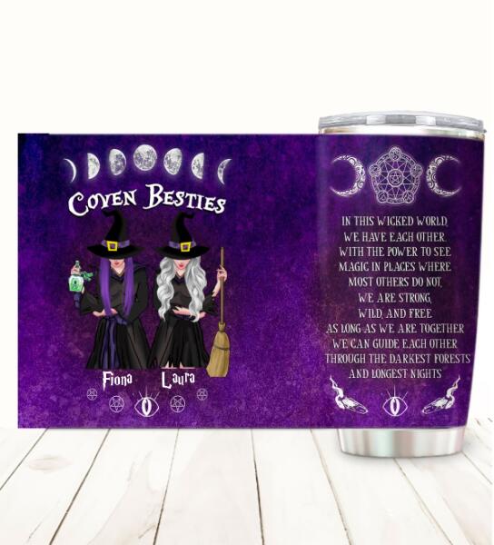 Customized besties Halloween stainless steel tumbler with In This Wicked World We Are Strong quote design