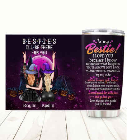 Personalized stainless steel tumbler featuring To My Bestie I Love You Halloween theme for best friends
