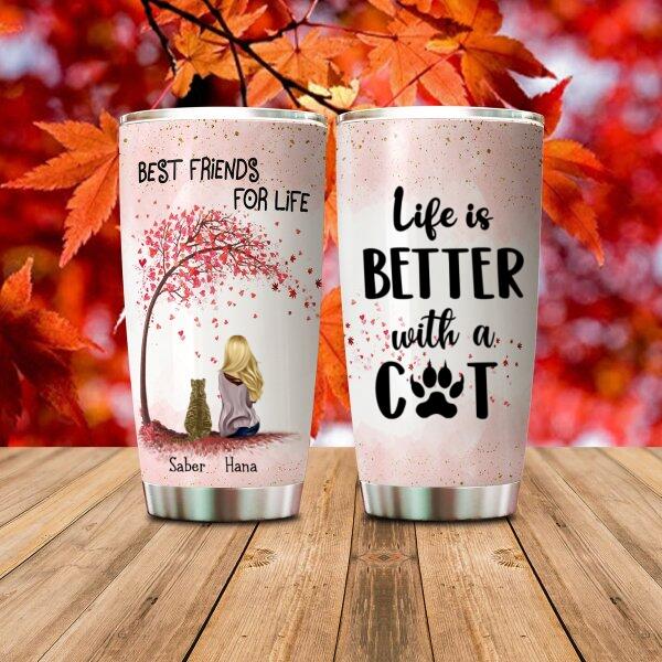 Personalized Best Friend for Life stainless steel tumbler with custom cat design for cat lovers.