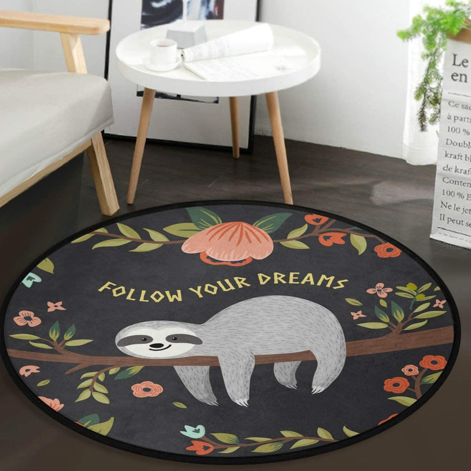 Spring Flowers Floral Sloth Area Rugs Tropical Poppy Funny