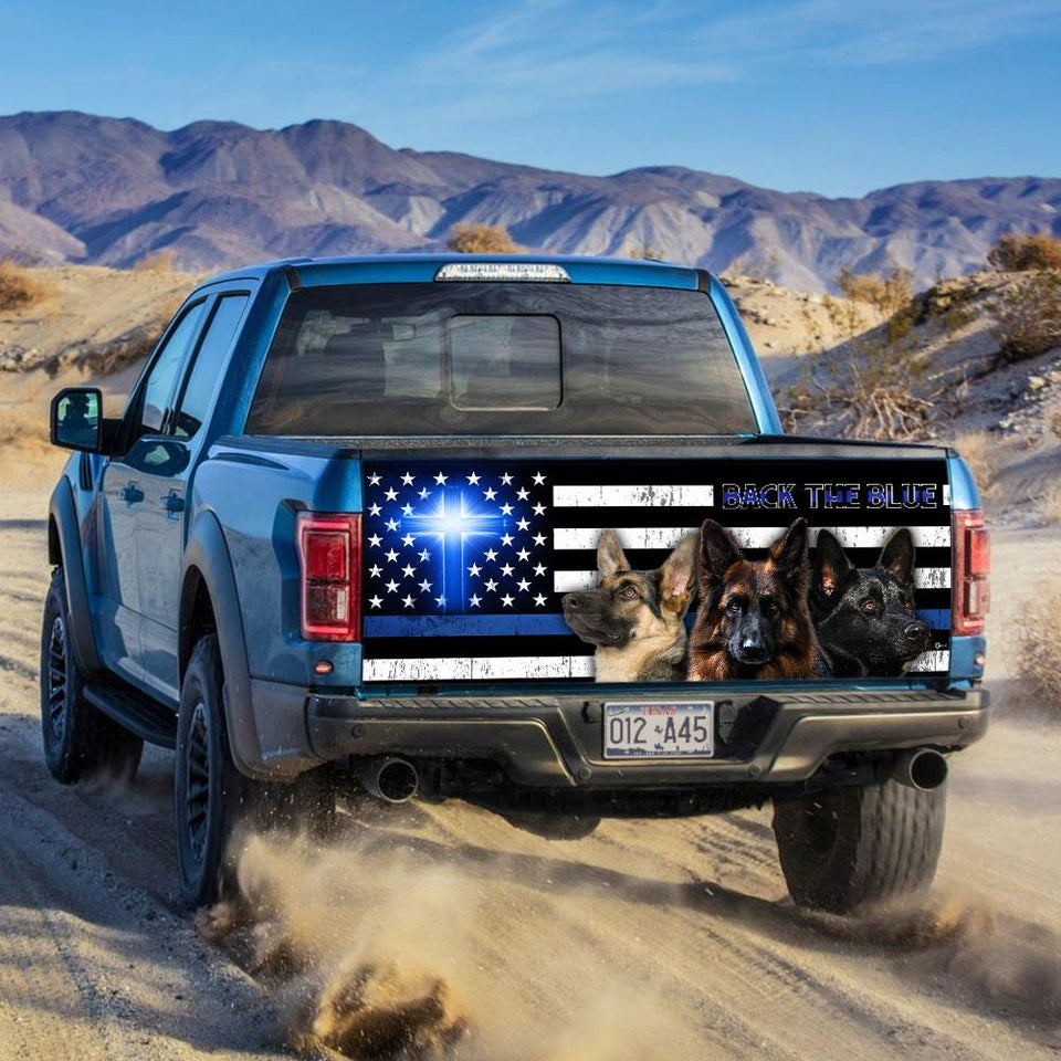 German Shepherd Back The Blue Christian Cross truck Tailgate Decal Sticker Wrap Tailgate Wrap Decals For Trucks