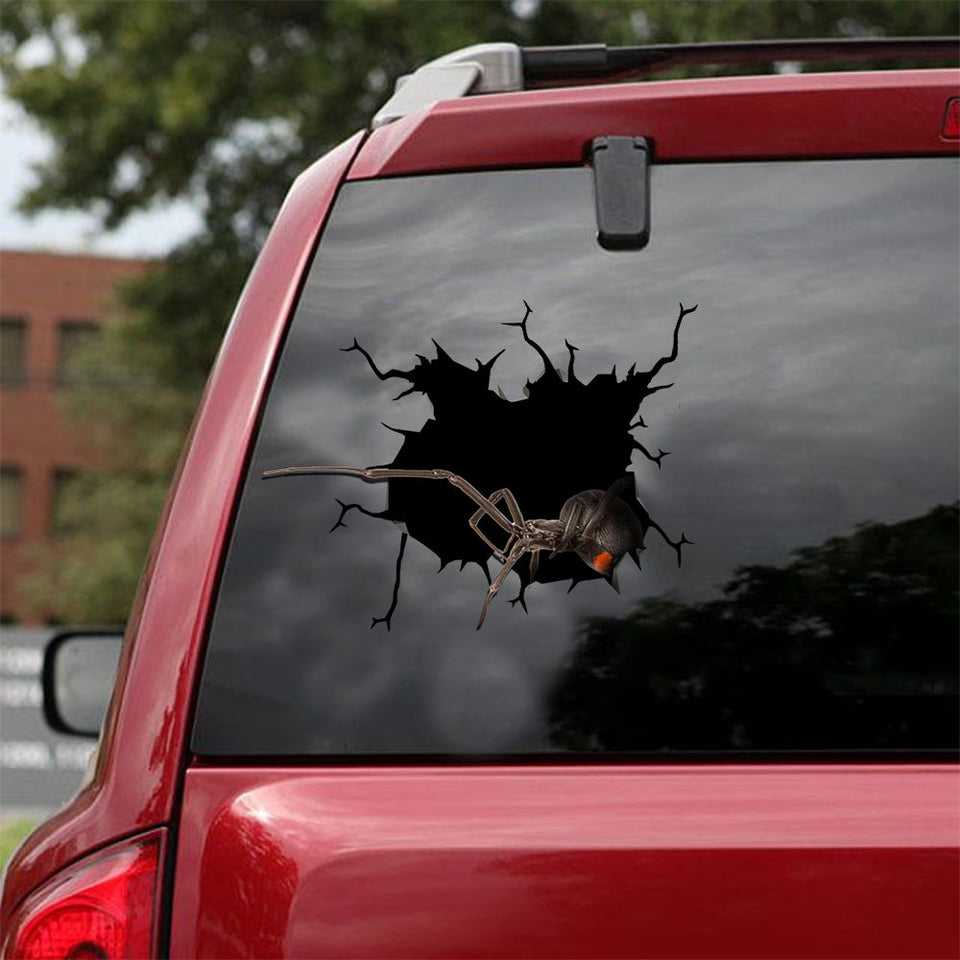 [ld1377-snf-lad]-black-widow-spider-crack-car-sticker-tarantula-lover