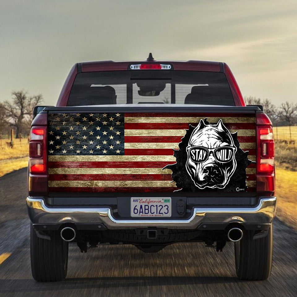 Pit Bull Stay Wild American Truck Tailgate Decal Sticker Wrap Tailgate Wrap Decals For Trucks