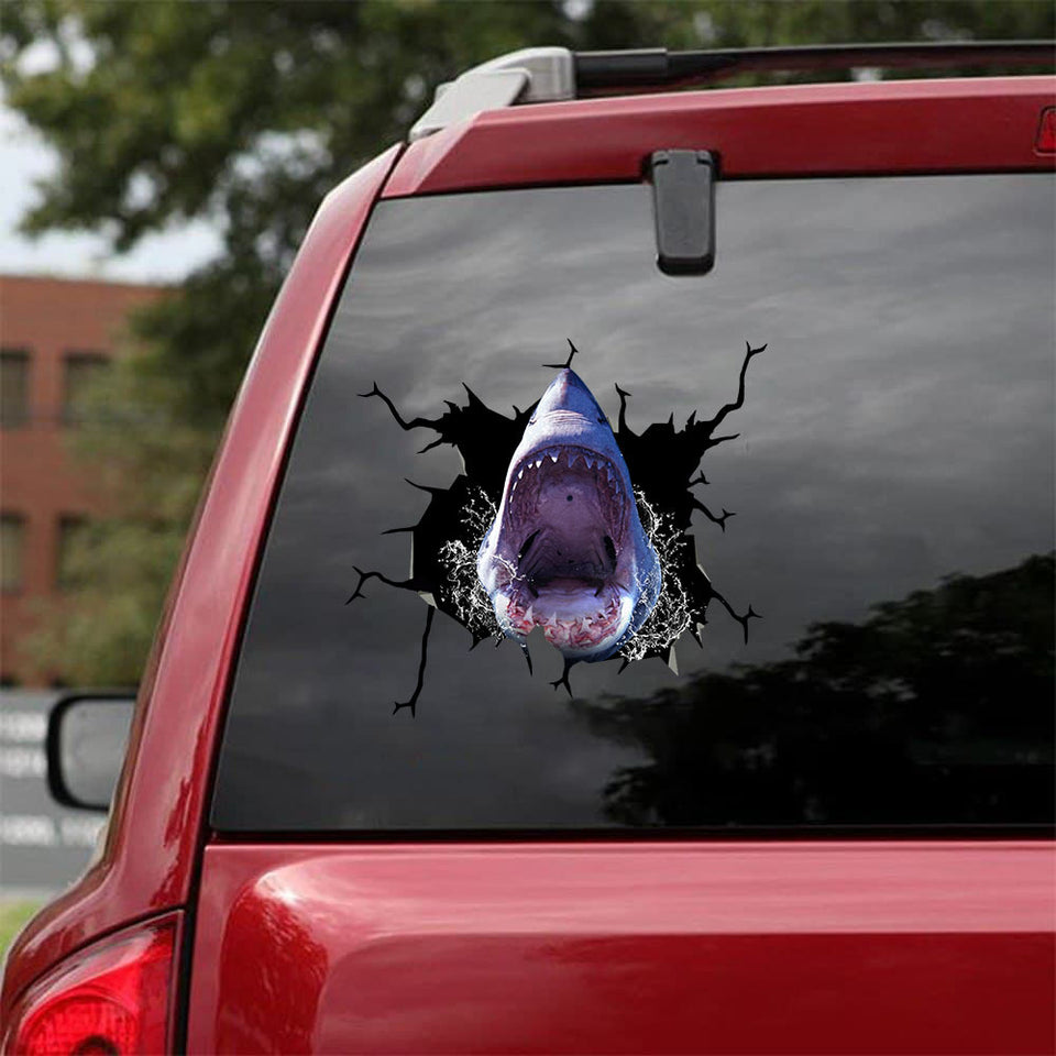[sk1028-snf-ptd]-shark-crack-car-sticker-fishing-lover