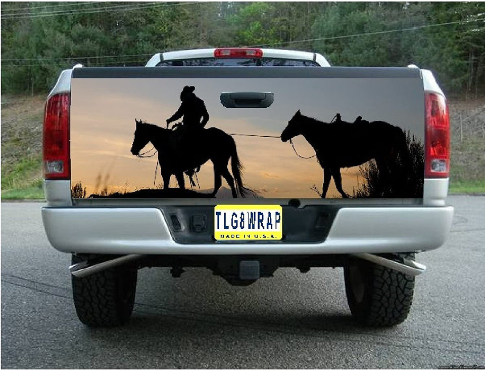 Horse Horses Cowboy Vinyl Graphic Tailgate Wraps For Trucks American Flag Vinyl Fun Patriotic Stickers For Trucks