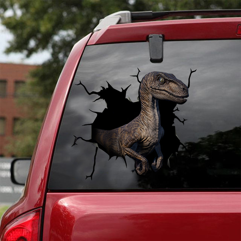 [ld0095-snf-lad]-velociraptor-crack-car-sticker-animals-lover