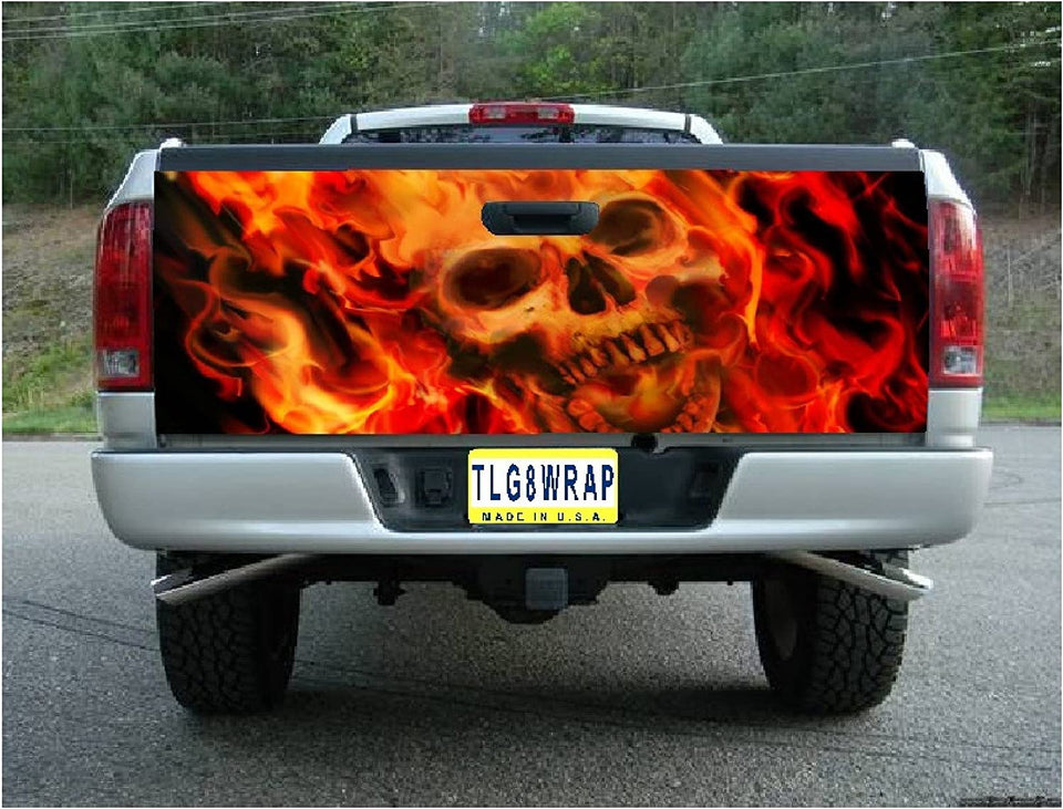 Flaming Skull Vinyl Graphic Tailgate Wrap For Trucks Vinyl Wrap Fit Mule Deer Decals For Trucks