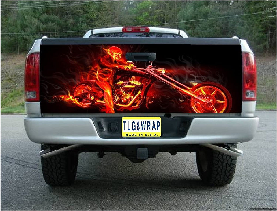 Flaming Chopper Vinyl Graphic Tailgate Cover Wrap Skins Nice Big Decals For Trucks