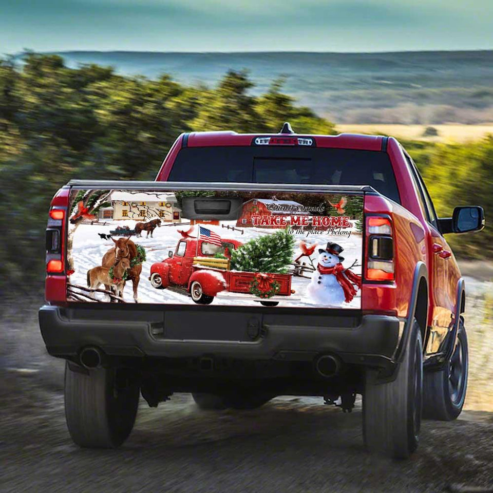 Country Roads Take Me Home Christmas truck Tailgate Decal Sticker Wrap Tailgate Wrap Decals For Trucks