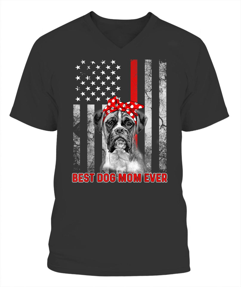 Best Dog MOM Ever Boxer Dog MOM USA Flag Patriotic Tshirt