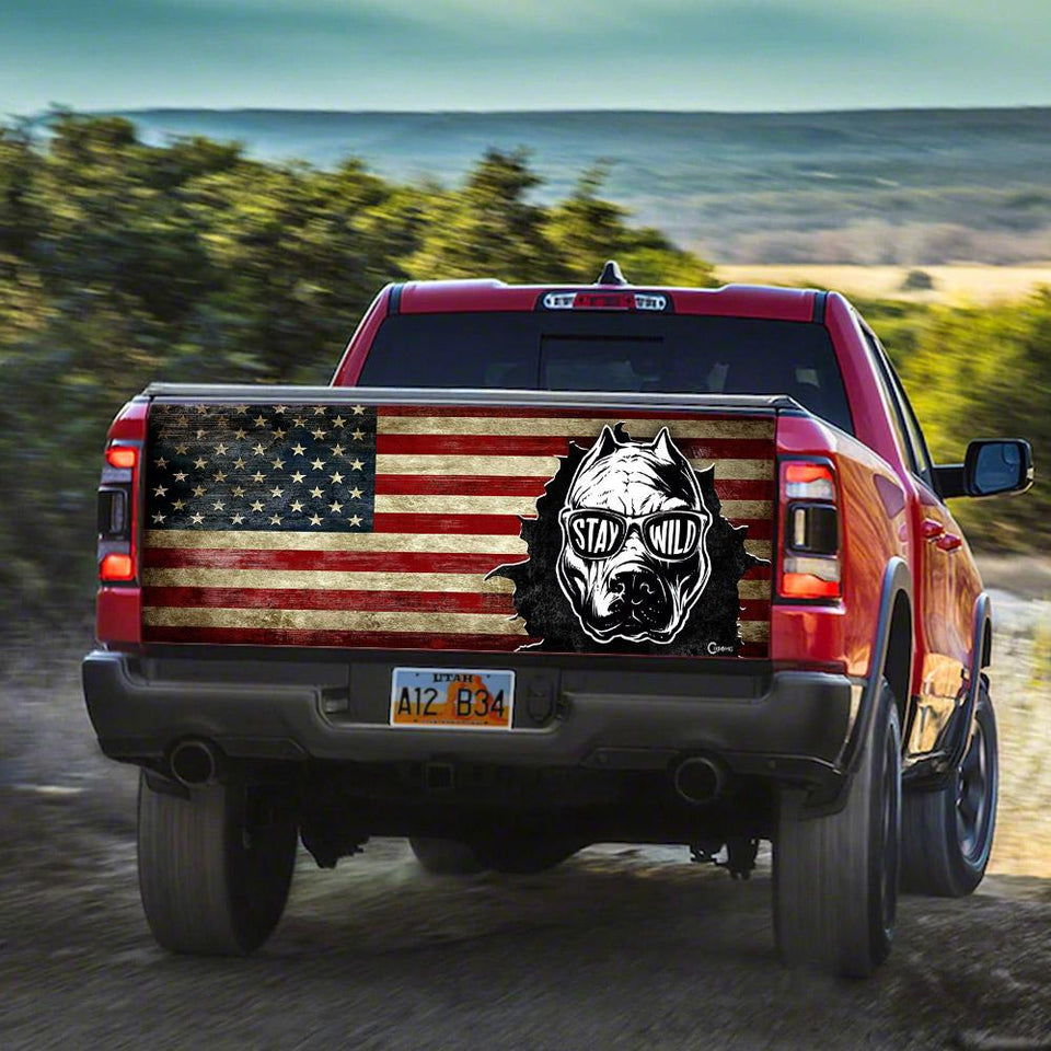 Pit Bull Stay Wild American Truck Tailgate Decal Sticker Wrap Tailgate Wrap Decals For Trucks