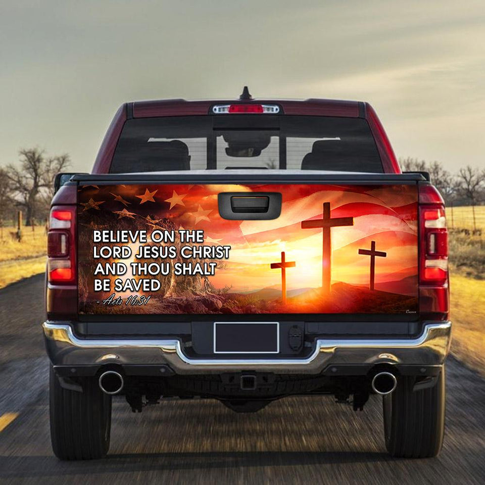 Believe On The Lord Jesus Chrico truck Tailgate Decal Sticker Wrap Tailgate Wrap Decals For Trucks