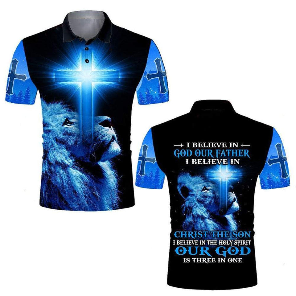 I BELIEVE IN GOD OUR FATHER I BELIEVE IN CHRIST THE SON I BELIEVE IN THE HOLY SPIRIT OUR GOD IS THREE IN ONE ALL OVER PRINTED SHIRTS QH060121