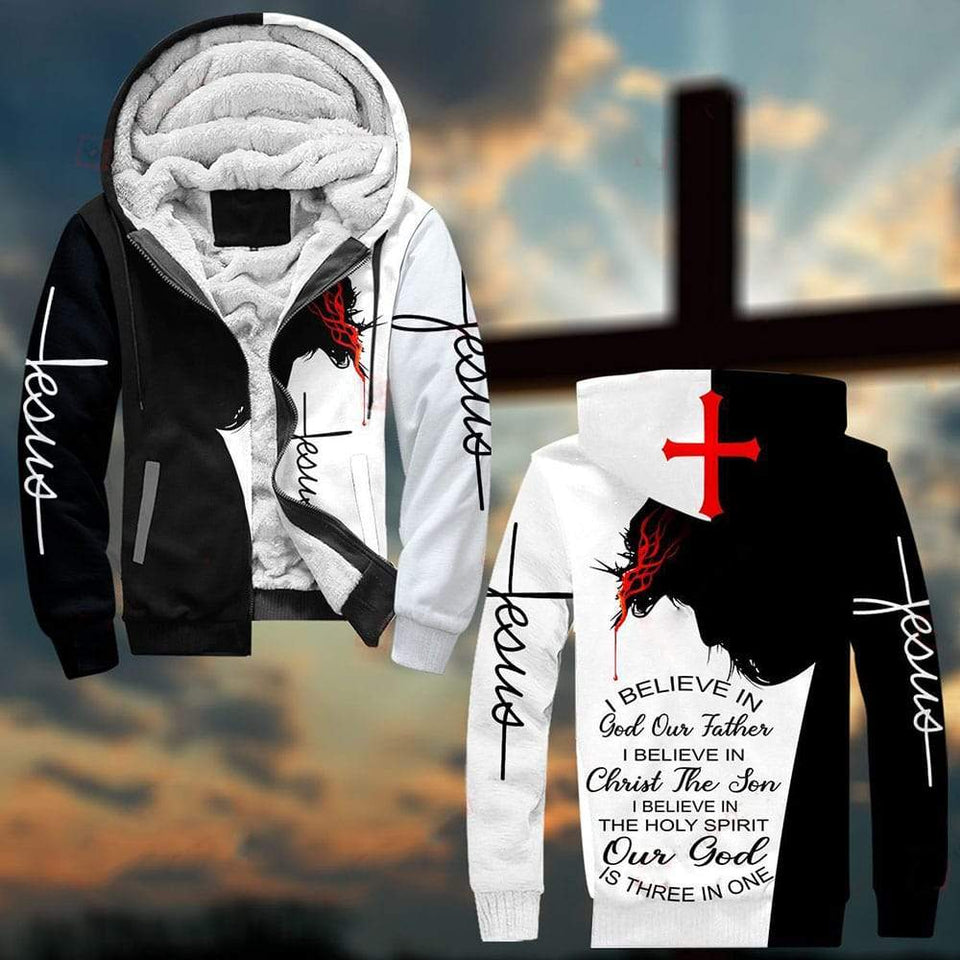 I BELIEVE IN GOD OUR FATHER I BELIEVE IN CHRIST THE SON I BELIEVE IN THE HOLY SPIRIT OUR GOD IS THREE IN ONE ALL OVER PRINTED SHIRTS QH060121