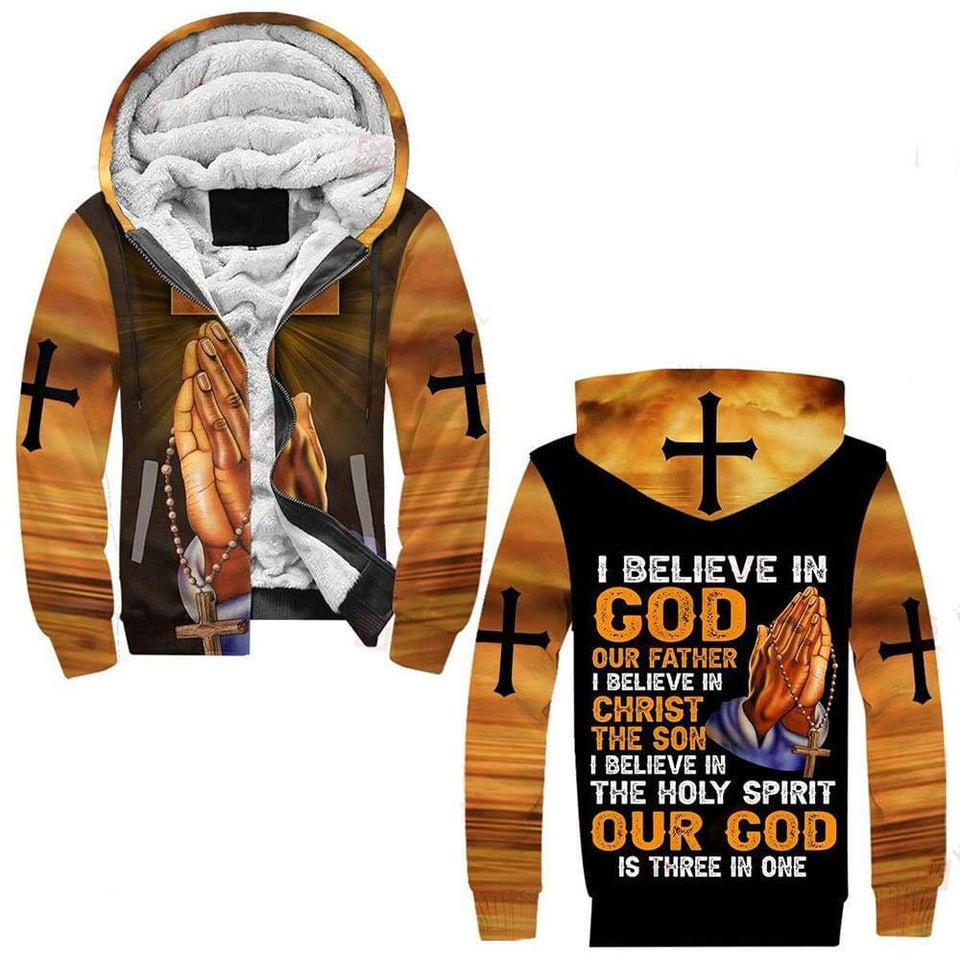 I BELIEVE IN GOD OUR FATHER I BELIEVE IN CHRIST THE SON I BELIEVE IN THE HOLY SPIRIT OUT GOD IS THREE IN ONE ALL OVER PRINTED SHIRTS 080808