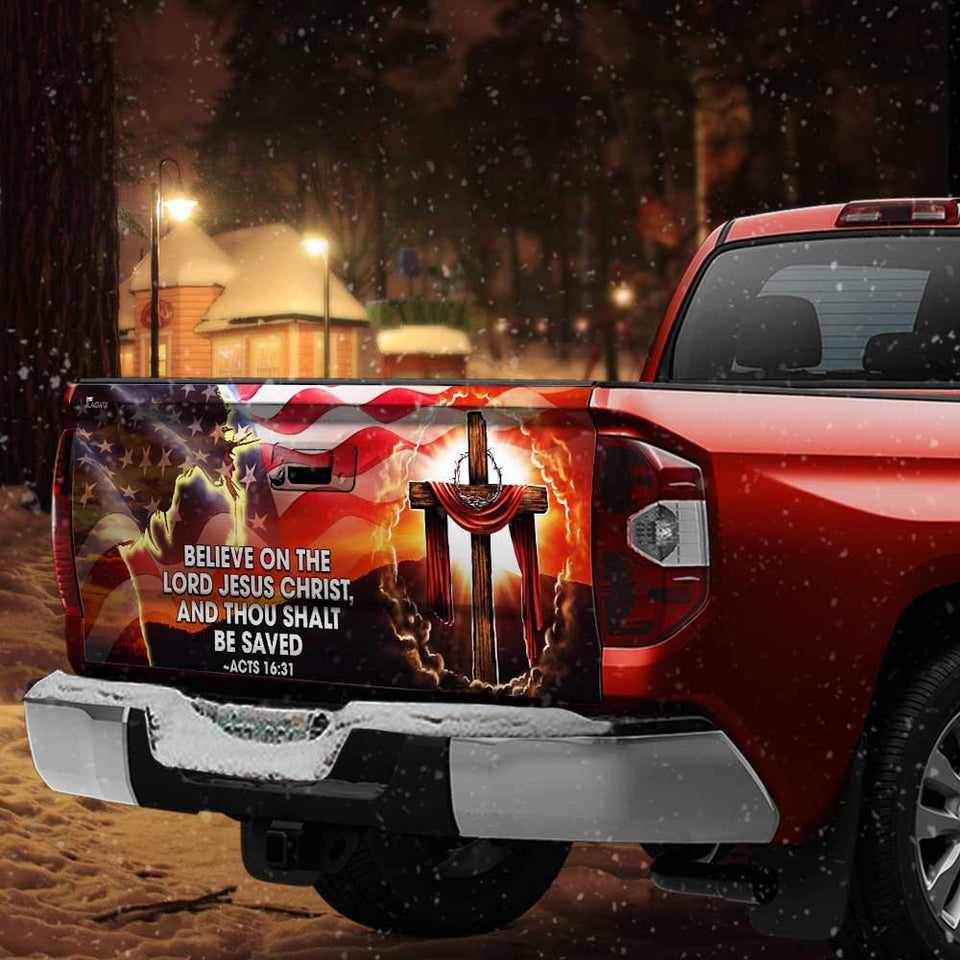 God Jesus Christian Believe On The Lord Jesus Christ American truck Tailgate Decal Sticker Wrap Tailgate Wrap Decals For Trucks