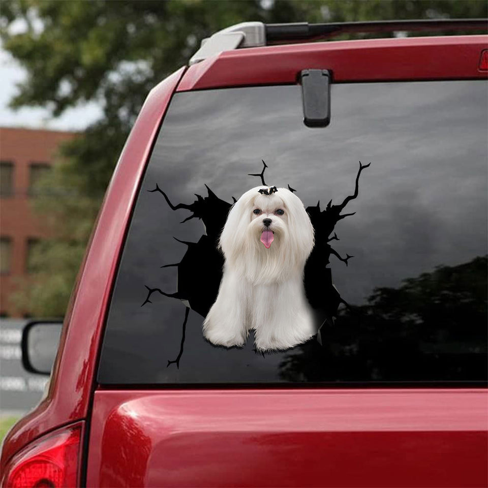 Maltese Crack Door Decal Super Cute Vinyl Decals - Dog Lovers die-cut waterproof vinyl sticker decal