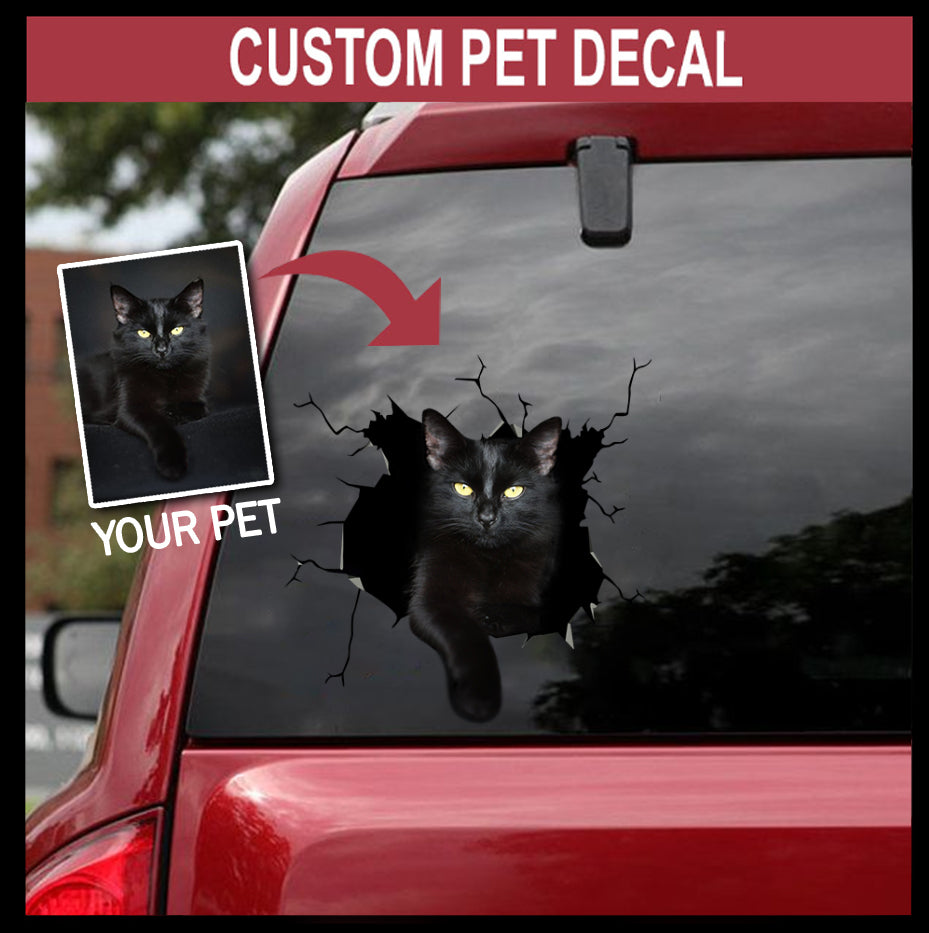 Personalized Your Pet Black Cats Crack Sticker Car Window Funny Memes Bumper Stickers Employee Gift - Small Pets die-cut waterproof vinyl sticker decal