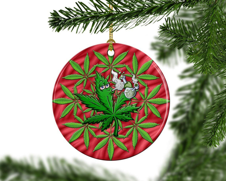 Cannabis Marijuana Porcelain Christmas Tree Ornament, Funny Headshop Stoner Gifts