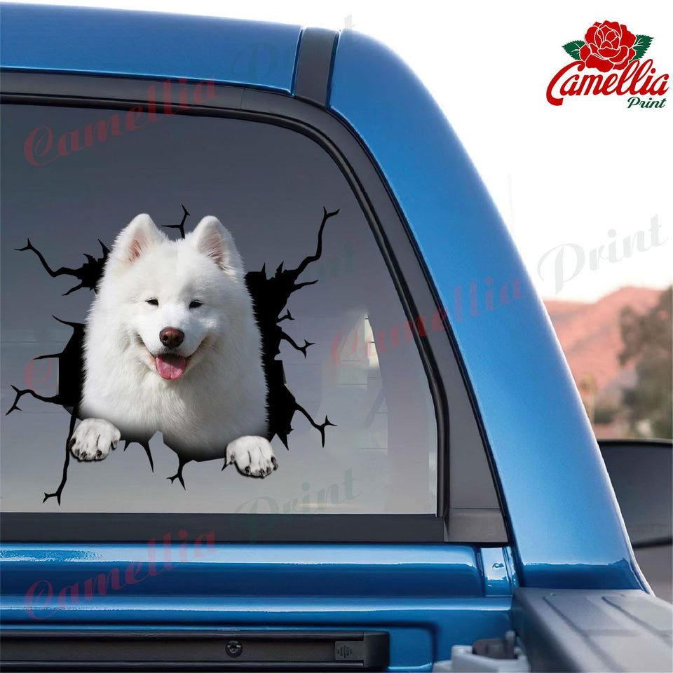 Samoyed crack sticker album waterproof vinyl die-cut sticker for cars, laptops, tumblers and water bottles