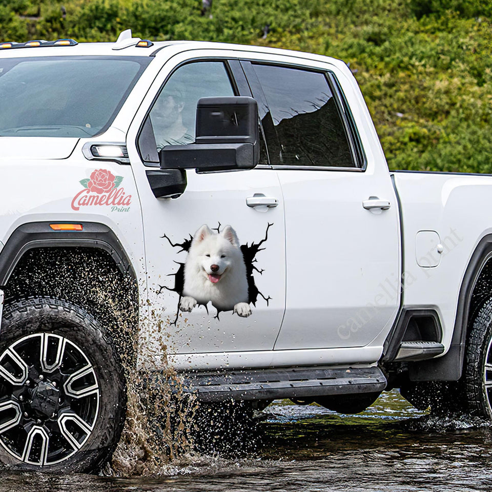 Samoyed crack sticker album waterproof vinyl die-cut sticker for cars, laptops, tumblers and water bottles