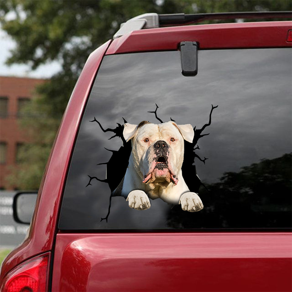 American Bulldog Crack Decal For Back Car Window Your Cute Water Bottle Stickers Long Distance Relationship Gifts - Dog Lovers die-cut waterproof vinyl sticker decal