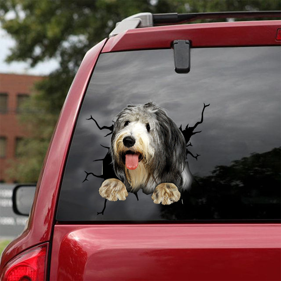 Old English Sheepdog Crack Decal For Wall Funny Gifs Face Stickers Gifts For Gamers - General die-cut waterproof vinyl sticker decal