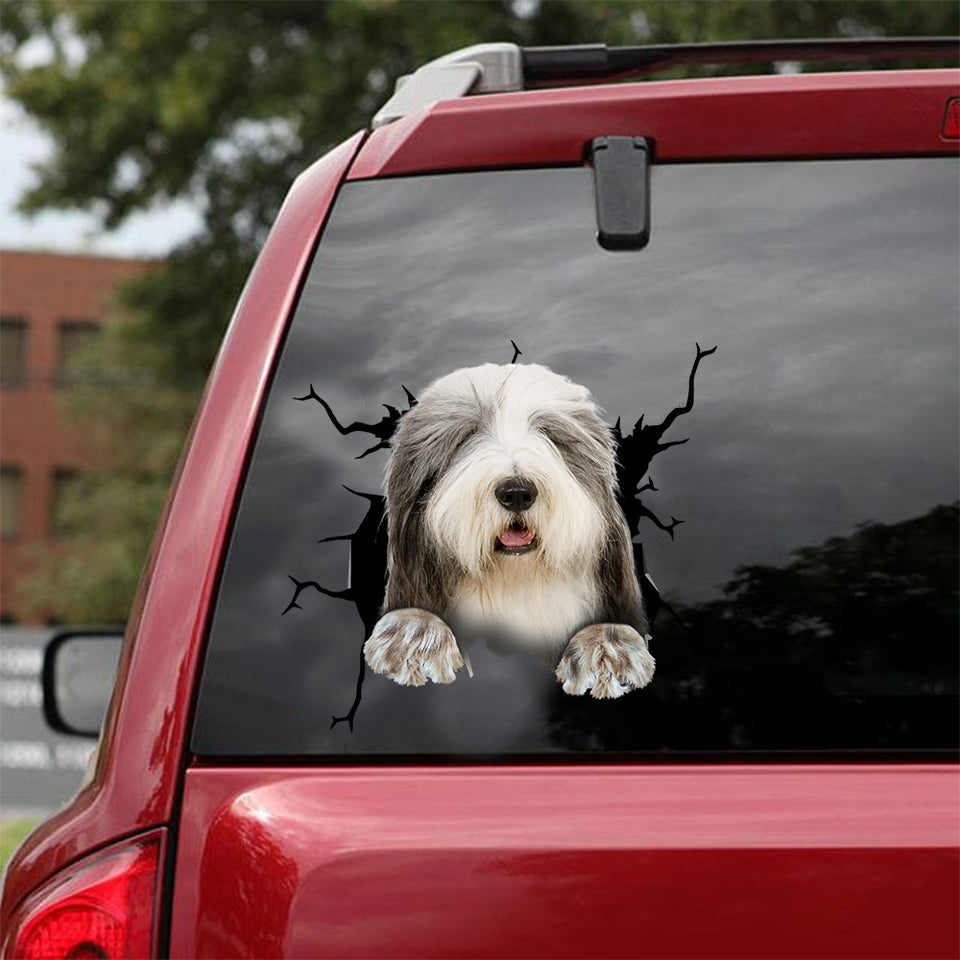 Old English Sheepdog Crack Decal For Wall Cute A Kiss Cut Stickers Gifts For Parents - General die-cut waterproof vinyl sticker decal