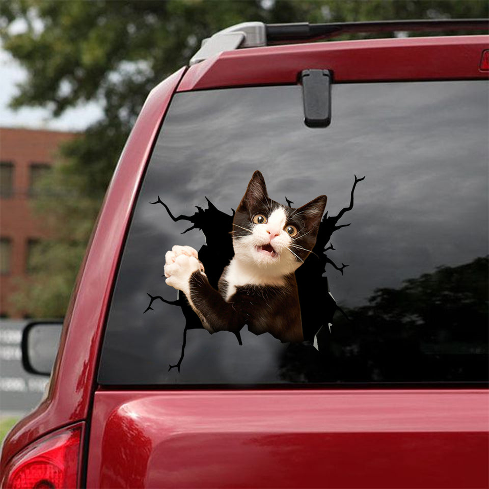 Tuxedo Cat Crack Decal For Boat Funny Birthday Memes Sticker Sheets Kittens Lover Gifts - custom sticker applied on car truck window preview