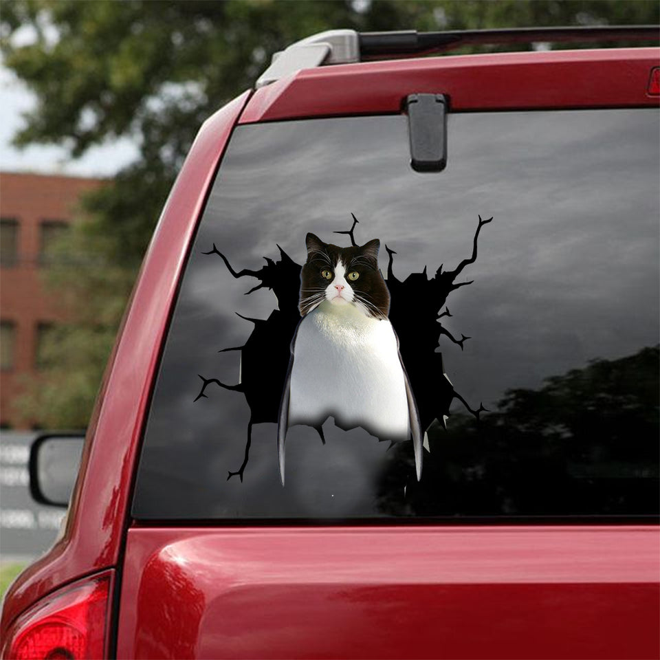 Tuxedo Cat Crack Decal Car Funny Quotes Removable Stickers Mothers Day Ideas - Cat Lovers die-cut waterproof vinyl sticker decal
