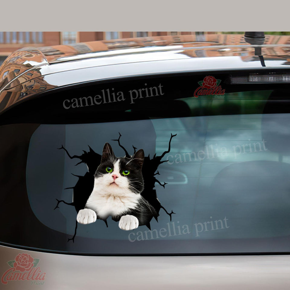Tuxedo Cat Crack Sticker Custom The Cutest Anime Car Decals Unique Christmas Gifts - custom sticker applied on car truck window preview