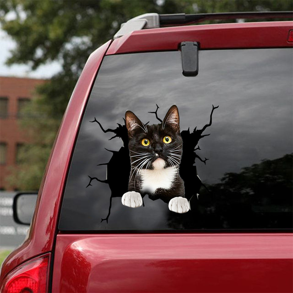 Tuxedo Cat Crack Decals For Cars Funny Quotes Water Bottle Stickers Gifts For Friends Birthday - Cat Lovers die-cut waterproof vinyl sticker decal