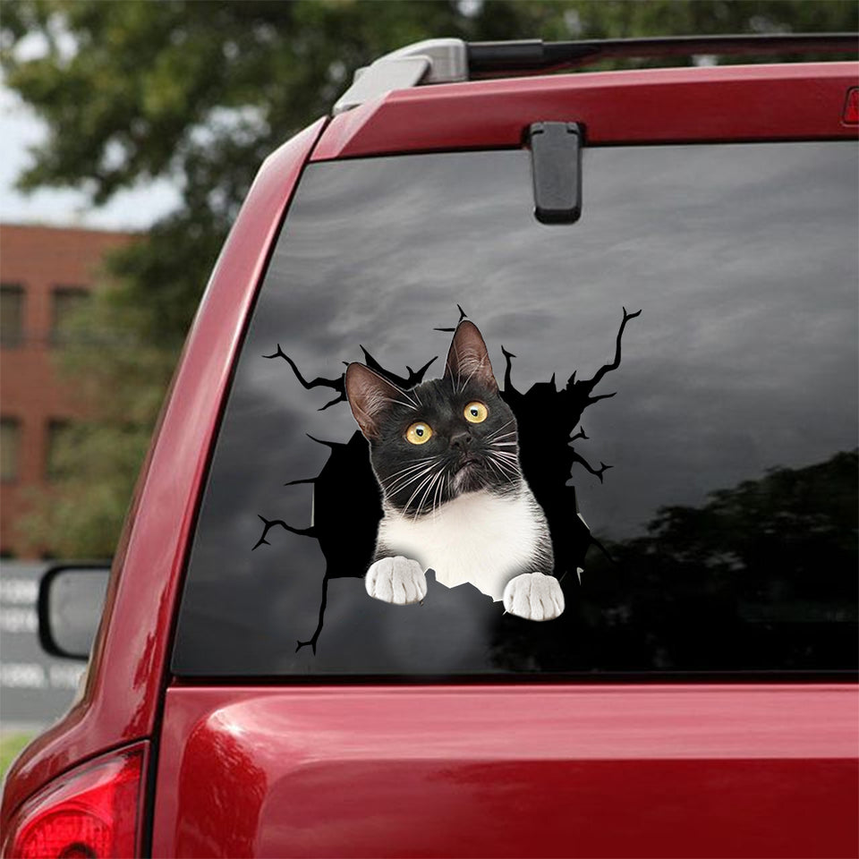 Tuxedo Cat Crack Sticker Door Cute Waterproof Sticker Paper First Communion Gifts - Cat Lovers die-cut waterproof vinyl sticker decal