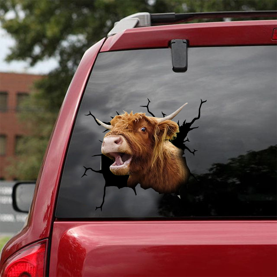 Highland Cattle Crack Sticker Decals Funny Birthday Memes Vinyl Decals For Cars Best Christmas Gifts For Mom - Cattle / Farm die-cut waterproof vinyl sticker decal