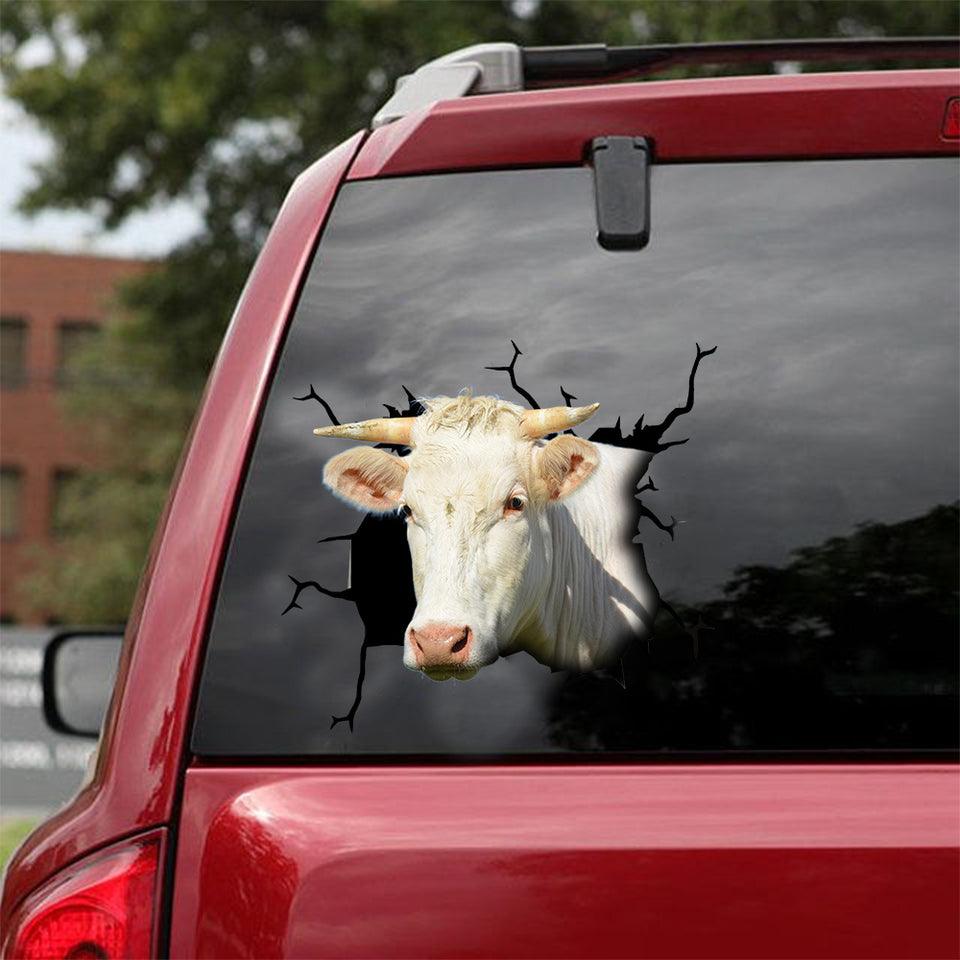 Charolais Cattle Crack Decal Sticker Car Humor Car Sticker Mother's Day Gifts From Daughter - Cattle / Farm die-cut waterproof vinyl sticker decal