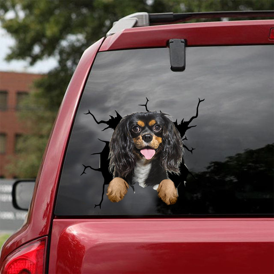 Cavalier King Charles Spaniel Crack Decals For Walls Be Cute Circle Stickers Gift Store - Dog Lovers die-cut waterproof vinyl sticker decal