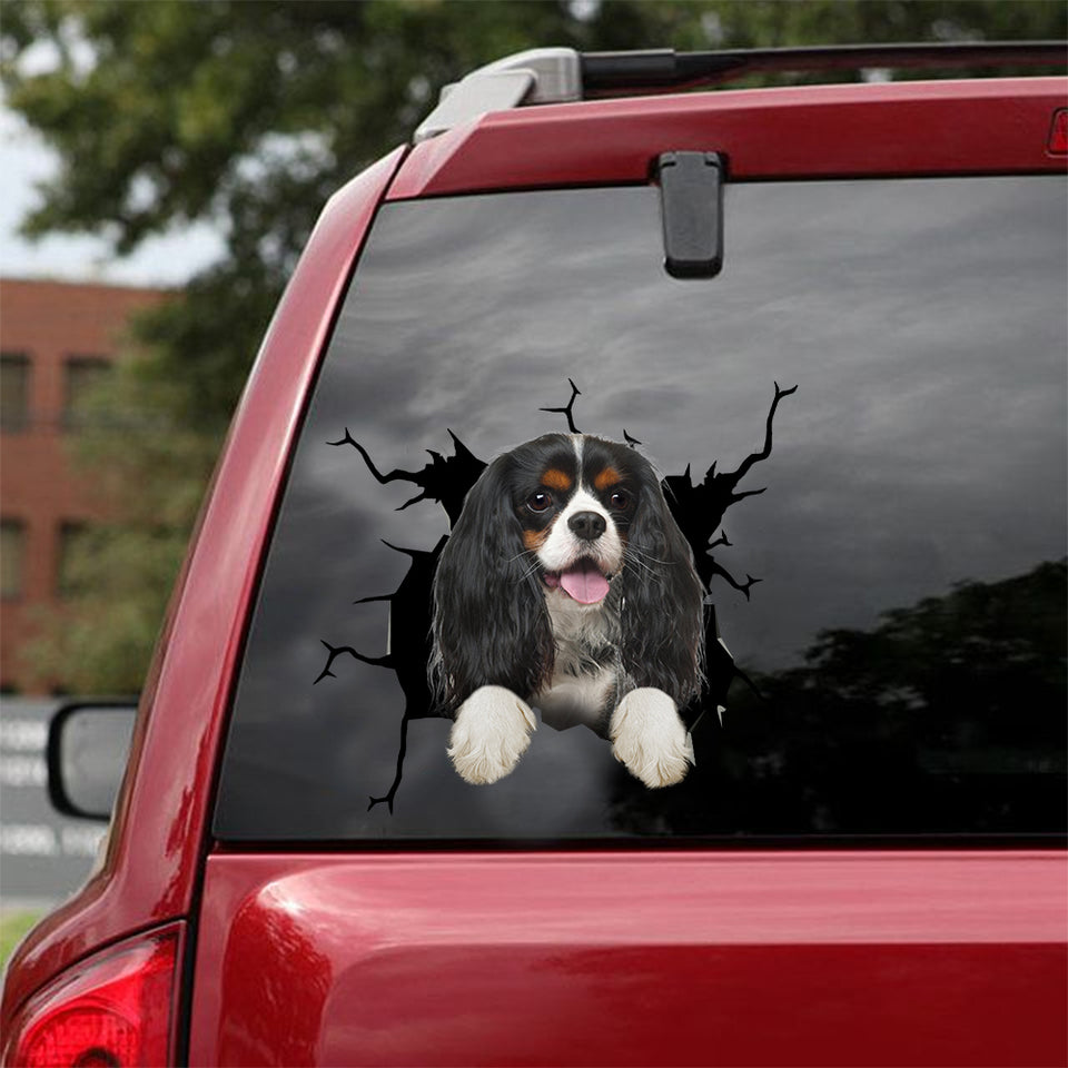 Cavalier King Charles Spaniel Crack Door Decal Pretty Cute Waterproof Labels Father's Day Gift Ideas - Dog Lovers die-cut waterproof vinyl sticker decal