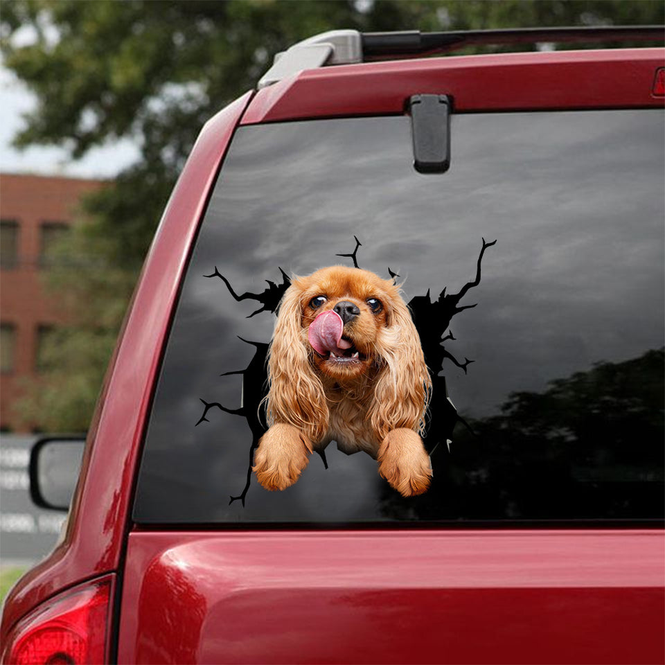 Cavalier King Charles Spaniel Crack Head Decal Cute Vinyl Decals First Mothers Day Gift - Dog Lovers die-cut waterproof vinyl sticker decal