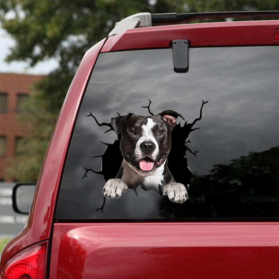 American Staffordshire Terrier Crack Decal For Back Car Window Pretty Vehicle Decals Gardening Gifts - Dog Lovers die-cut waterproof vinyl sticker decal