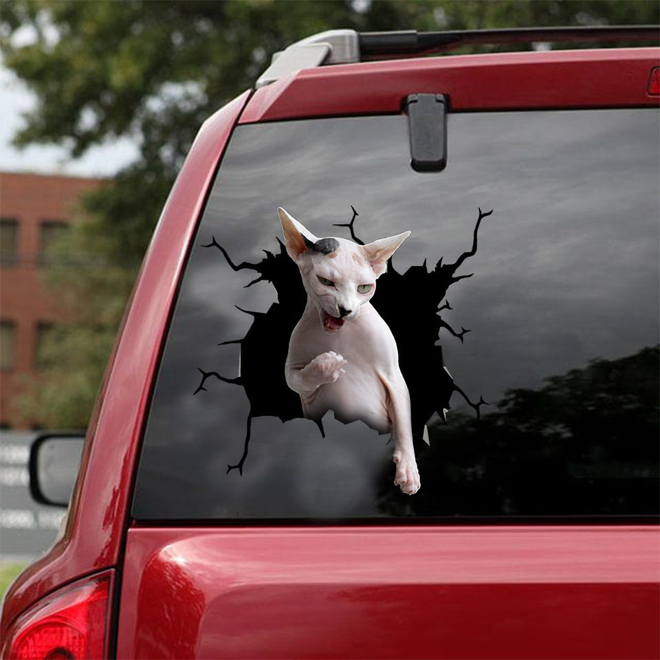 Sphynx Cat Crack Decal Sticker Car Pretty Car Decals Best Gifts For Dad - Cat Lovers die-cut waterproof vinyl sticker decal