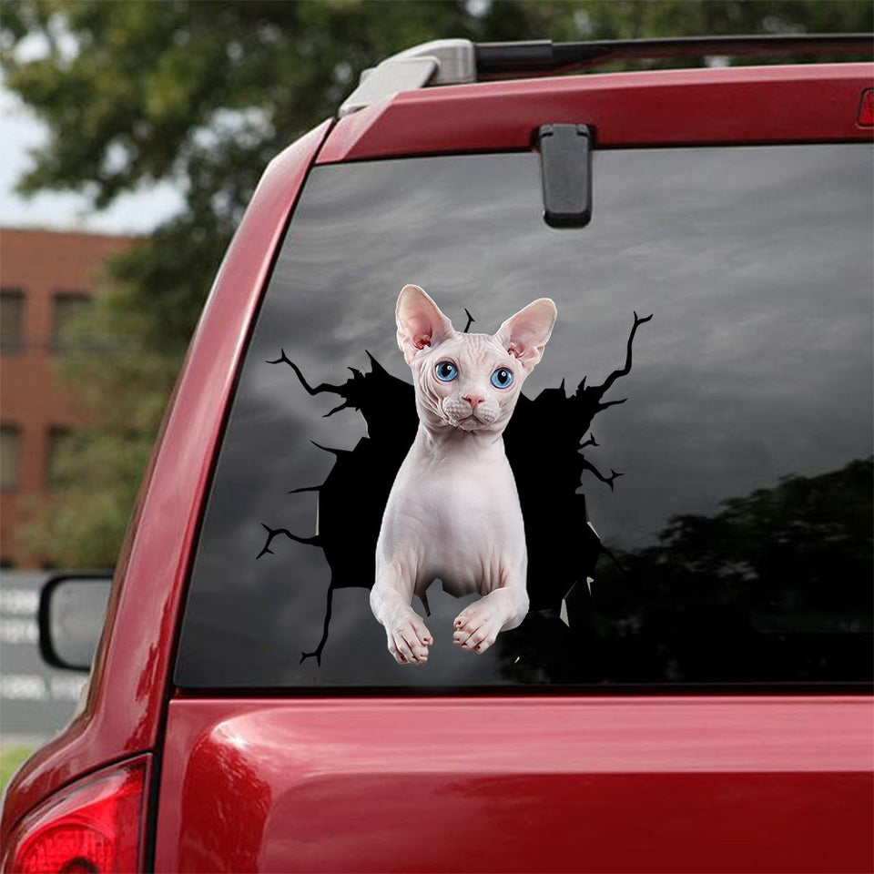 Sphynx Cat Crack Decal For Boat Humor Black And White Stickers Unique Christmas Gifts - Cat Lovers die-cut waterproof vinyl sticker decal