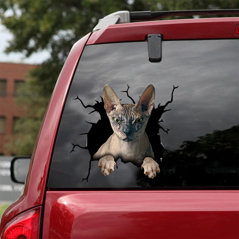 Sphynx Cat Crack Sticker For Back Window Wiper Nice Transfer Stickers Best Christmas Gifts 2021 - Cat Lovers die-cut waterproof vinyl sticker decal