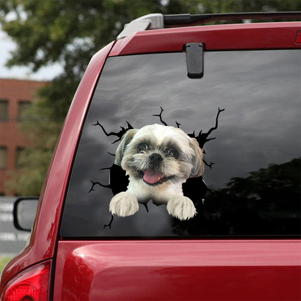 Shih Tzu Crack Car Decal Custom Happy Car Window Decals Gifts For Golfers - Dog Lovers die-cut waterproof vinyl sticker decal