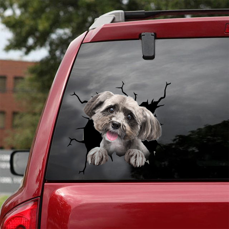 Shih Tzu Crack Sticker Door Funny Faces Sticker Sheets Christmas Gifts For Parents - Dog Lovers die-cut waterproof vinyl sticker decal