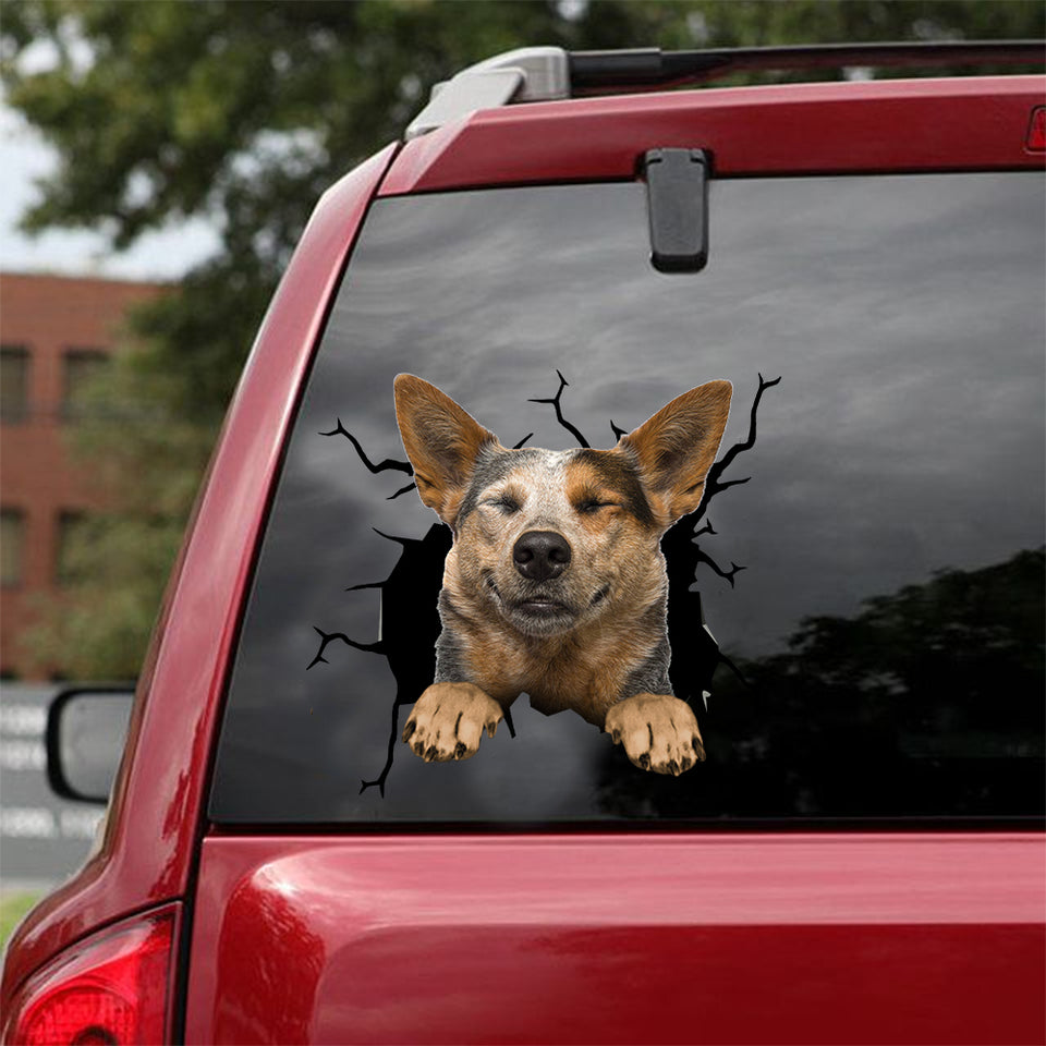 Australian Cattle Dog Crack Sticker Car Window Funny Faces Water Bottle Stickers Good Gifts For Dad - Dog Lovers die-cut waterproof vinyl sticker decal