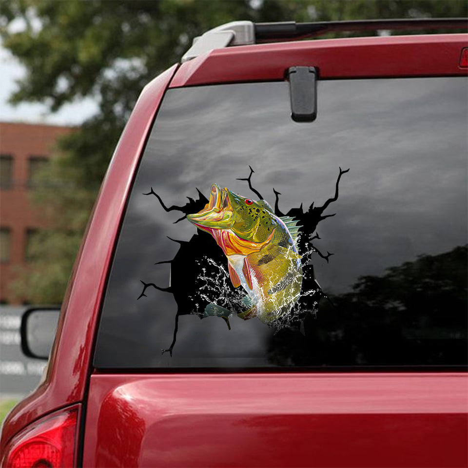 Peacock Bass Crack Decal For Car Funny Bee Stickers Unique Gifts For Men - Fishing die-cut waterproof vinyl sticker decal